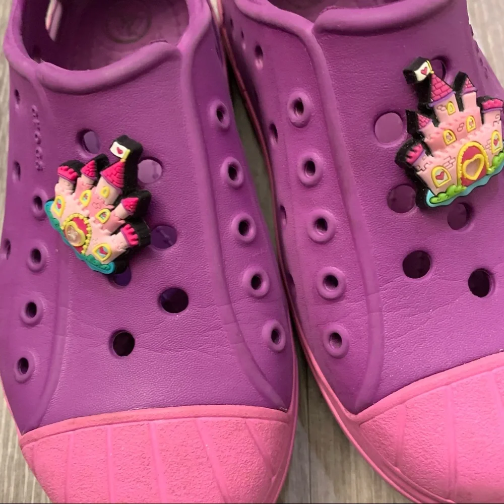 Crocs Bump It Slip On Purple/Pink Water Shoes w/ Jibbitz Toddler Girls Size 10C